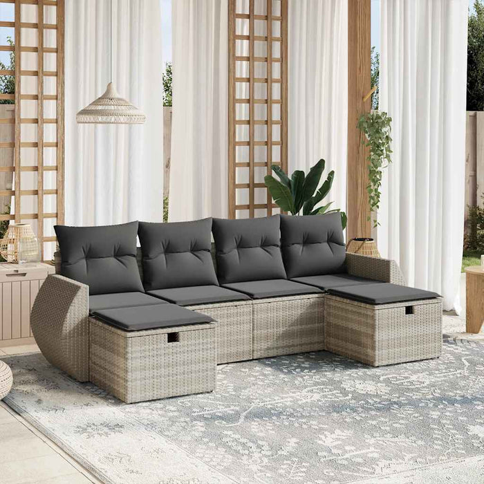 Set canapele de grădină cu perne, 6 piese gri deschis poliratan WALTI