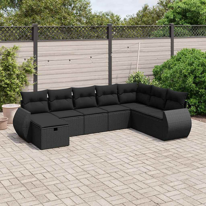 Set mobilier de grădină cu perne, 8 piese, negru, poliratan - WALTI WALTI