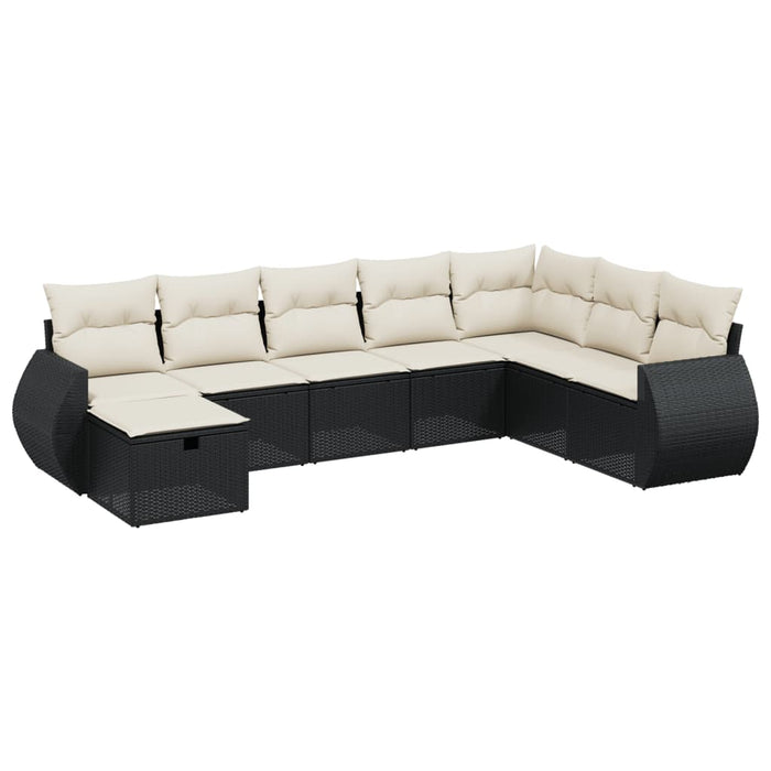 Set mobilier de grădină cu perne, 8 piese, negru, poliratan WALTI