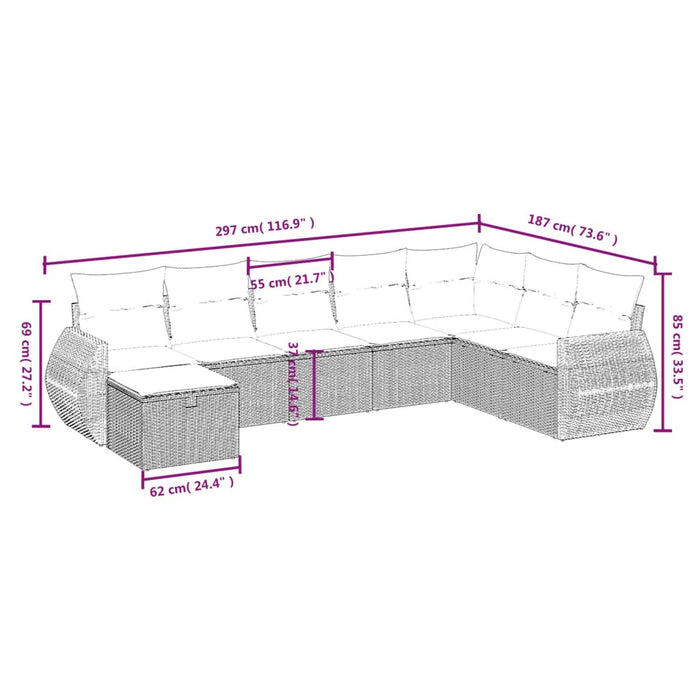 Set mobilier de grădină cu perne, 8 piese, negru, poliratan WALTI