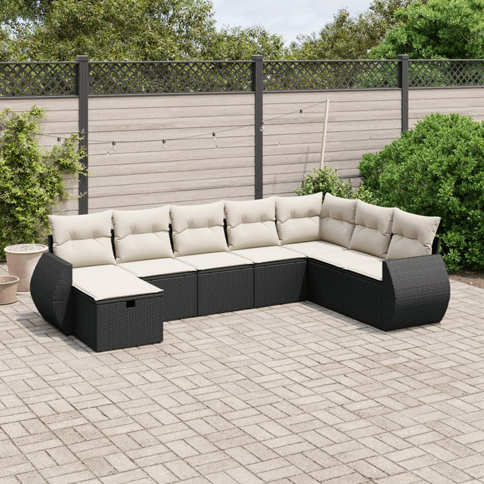 Set mobilier de grădină cu perne, 8 piese, negru, poliratan WALTI