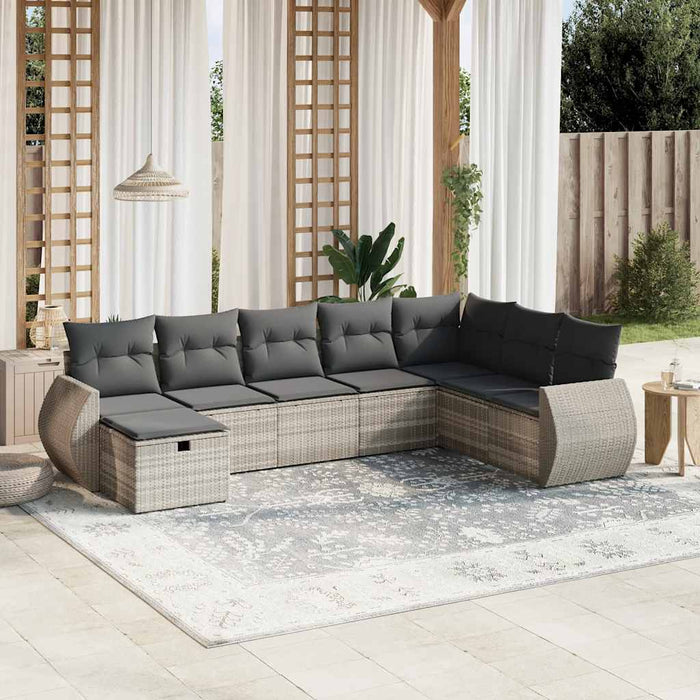 Set mobilier de grădină cu perne, 8 piese gri deschis poliratan WALTI
