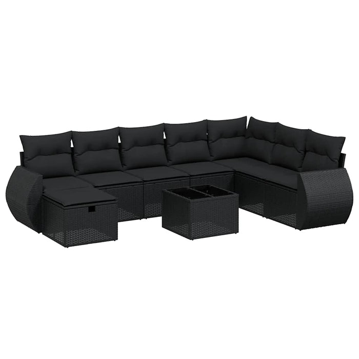 Set mobilier de grădină cu perne, 9 piese, negru, poliratan - WALTI WALTI
