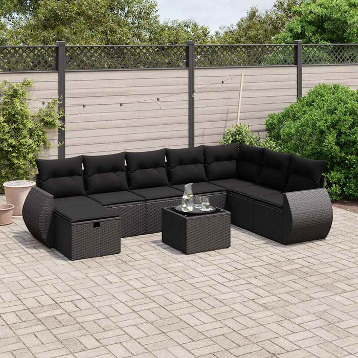 Set mobilier de grădină cu perne, 9 piese, negru, poliratan - WALTI WALTI