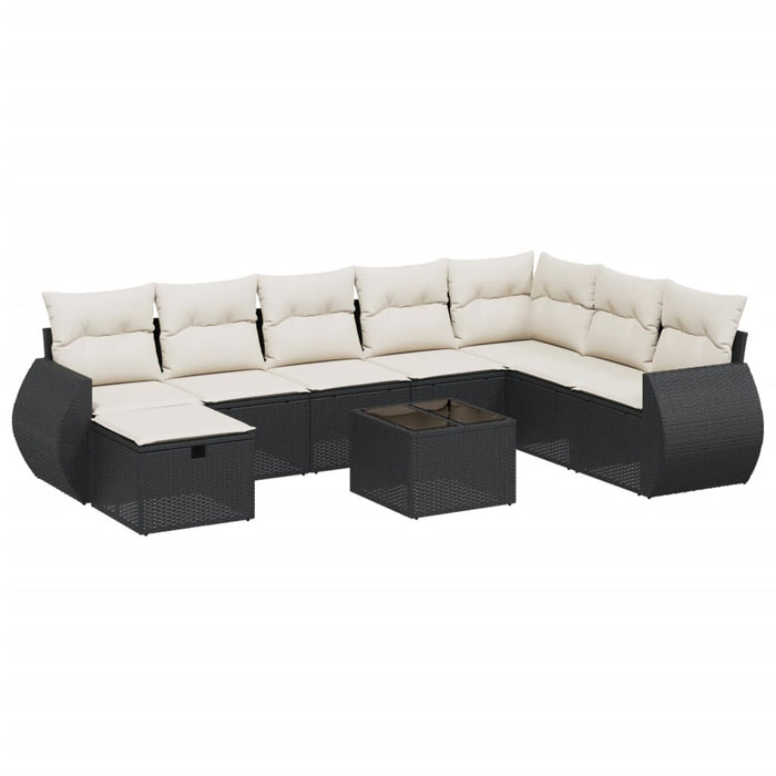 Set mobilier de grădină cu perne, 9 piese, negru, poliratan WALTI