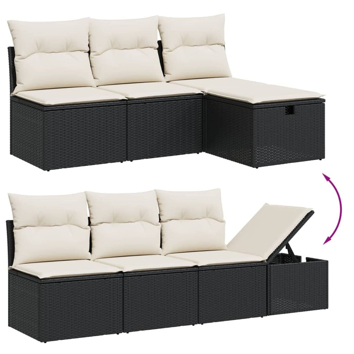 Set mobilier de grădină cu perne, 9 piese, negru, poliratan WALTI
