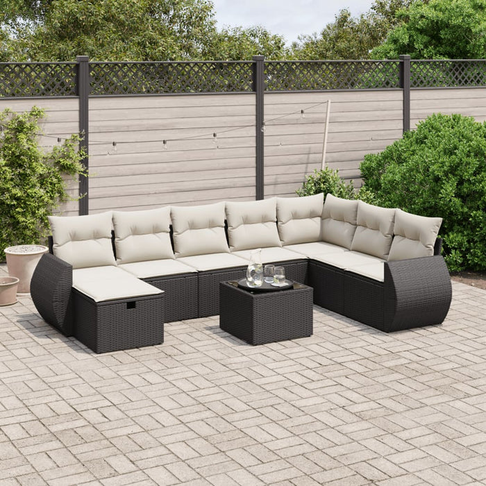 Set mobilier de grădină cu perne, 9 piese, negru, poliratan WALTI