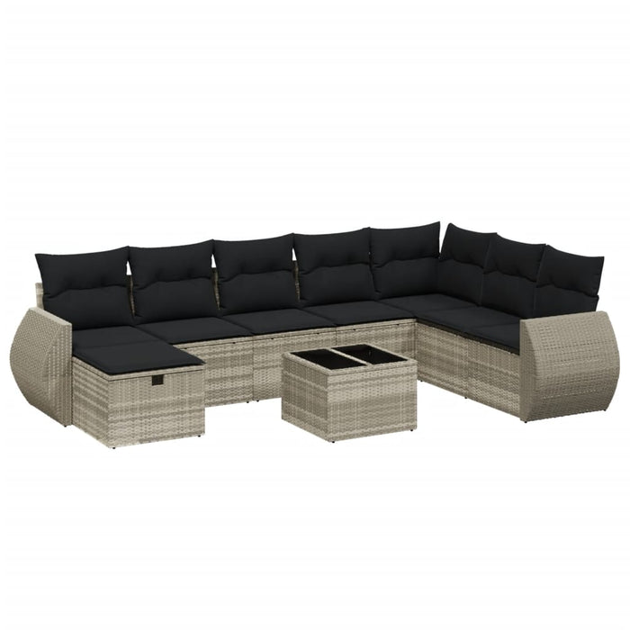 Set canapele de grădină cu perne, 9 piese gri deschis poliratan WALTI