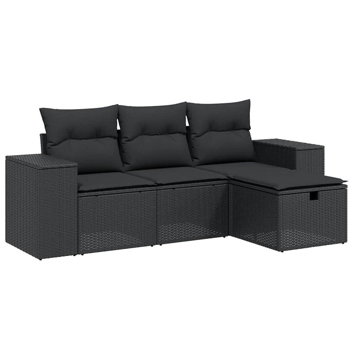 Set mobilier de grădină cu perne, 4 piese, negru, poliratan - WALTI WALTI