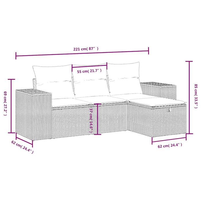 Set mobilier de grădină cu perne, 4 piese, negru, poliratan - WALTI WALTI