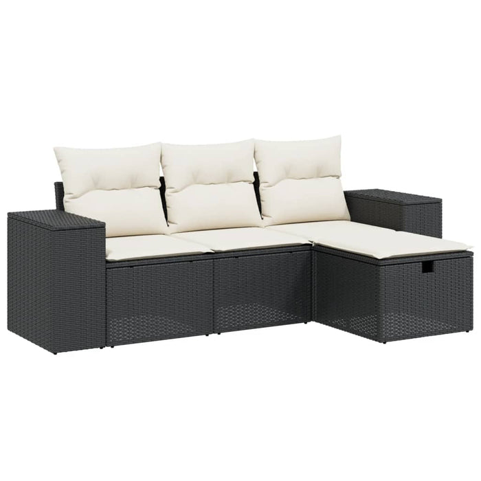 Set mobilier de grădină cu perne, 4 piese, negru, poliratan - WALTI WALTI