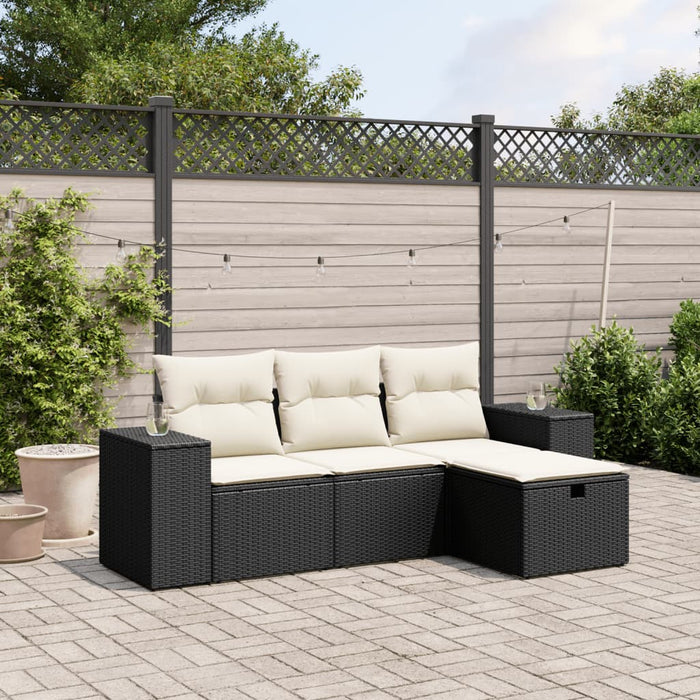 Set mobilier de grădină cu perne, 4 piese, negru, poliratan - WALTI WALTI