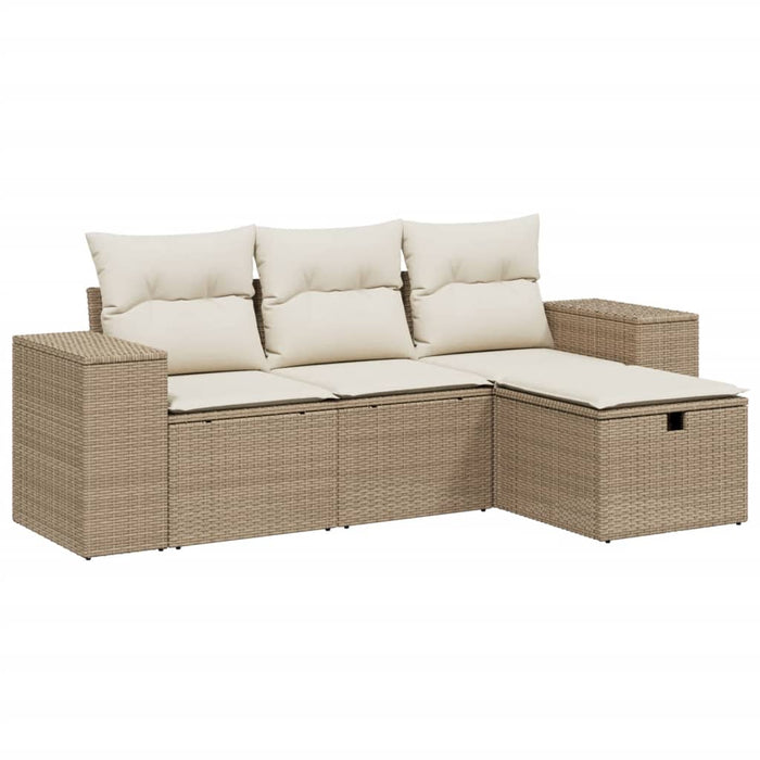 Set canapele de grădină, 4 piese, cu perne, bej, poliratan WALTI
