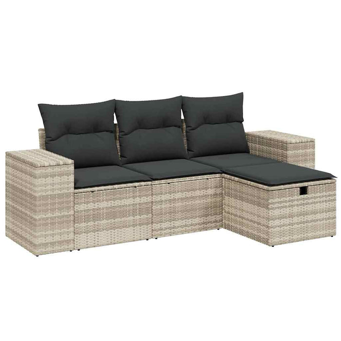 Set canapea de grădină cu perne, 4 piese, gri deschis poliratan - WALTI WALTI