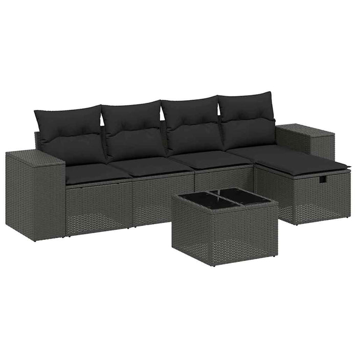 Set mobilier de grădină cu perne, 6 piese, negru, poliratan WALTI