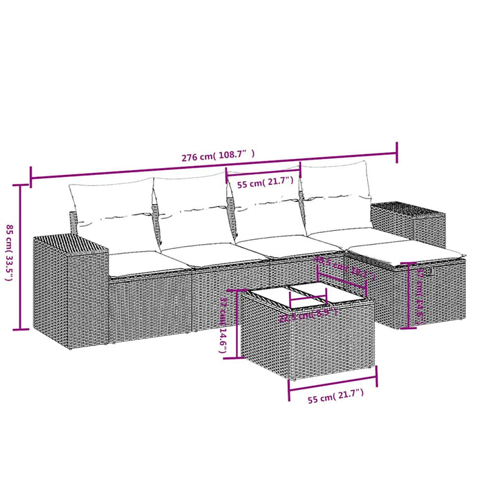 Set mobilier de grădină cu perne, 6 piese, negru, poliratan WALTI