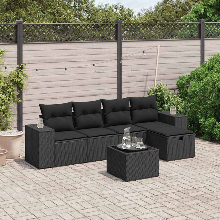 Set mobilier de grădină cu perne, 6 piese, negru, poliratan WALTI