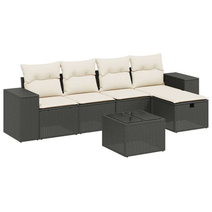 Set mobilier de grădină cu perne, 6 piese, negru, poliratan - WALTI WALTI