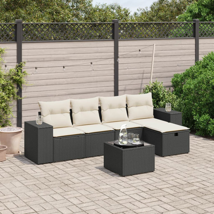 Set mobilier de grădină cu perne, 6 piese, negru, poliratan - WALTI WALTI