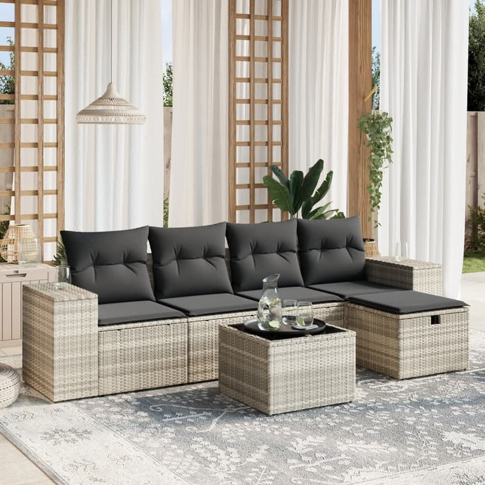 Set canapele de grădină cu perne, 6 piese gri deschis poliratan WALTI
