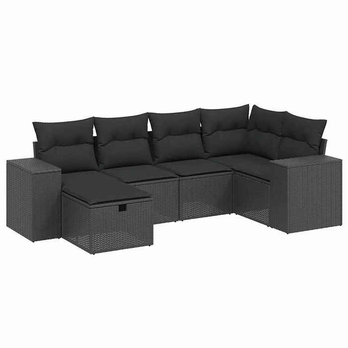 Set mobilier de grădină cu perne, 6 piese, negru, poliratan WALTI