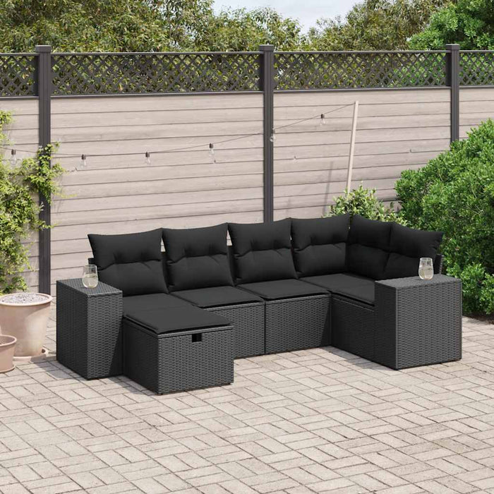 Set mobilier de grădină cu perne, 6 piese, negru, poliratan WALTI