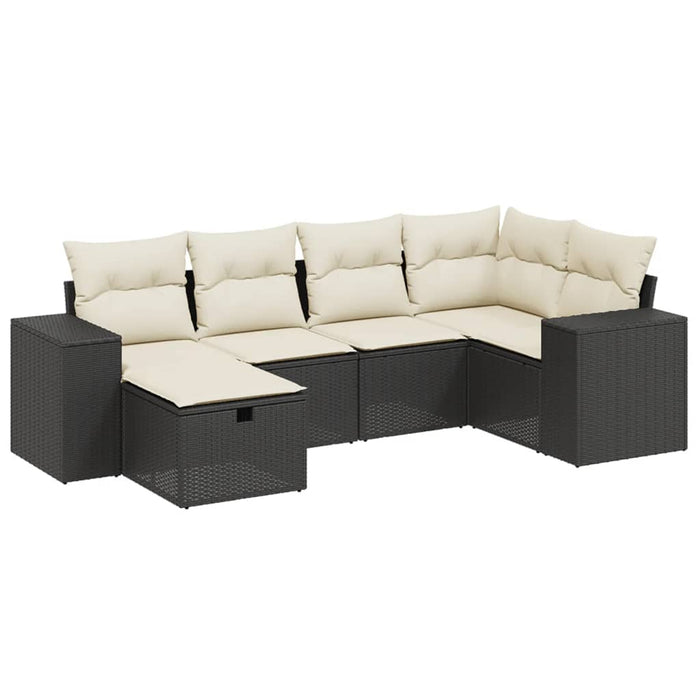 Set mobilier de grădină cu perne, 6 piese, negru, poliratan WALTI