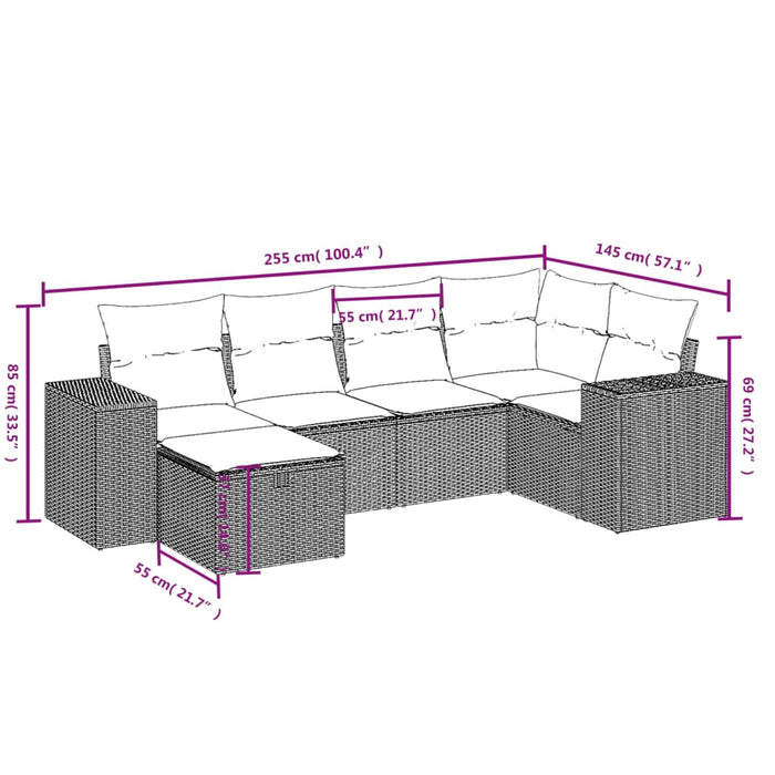 Set mobilier de grădină cu perne, 6 piese, negru, poliratan WALTI