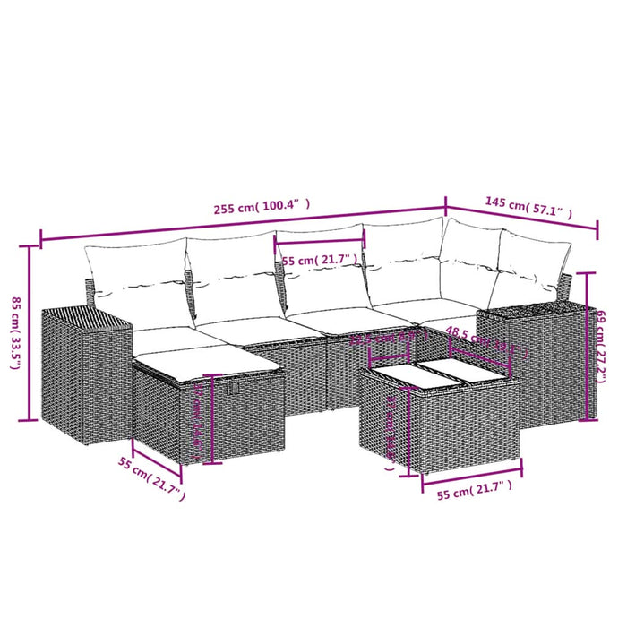 Set canapele de grădină cu perne, 7 piese, negru, poliratan - WALTI WALTI