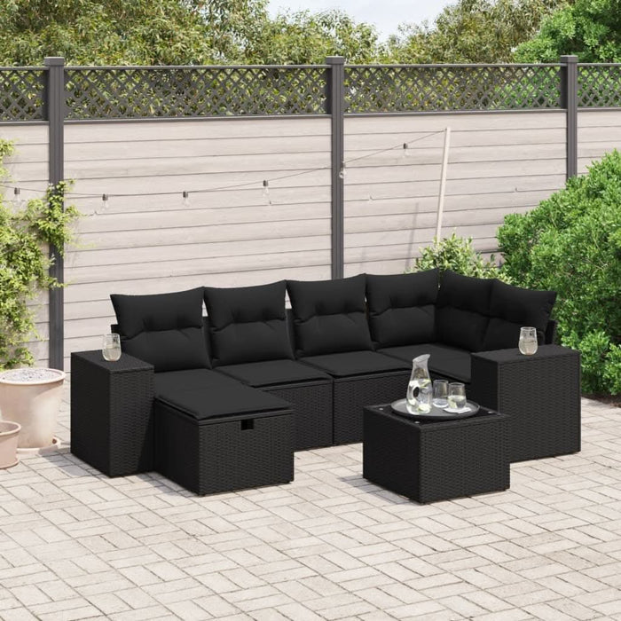 Set canapele de grădină cu perne, 7 piese, negru, poliratan - WALTI WALTI