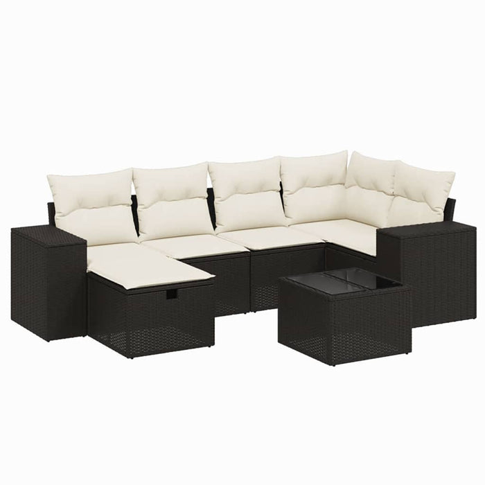 Set canapele de grădină cu perne, 7 piese, negru, poliratan WALTI