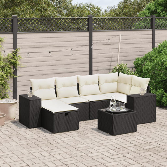 Set canapele de grădină cu perne, 7 piese, negru, poliratan WALTI