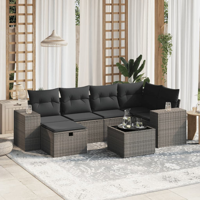 Set canapele de grădină cu perne, 7piese gri deschis poliratan WALTI