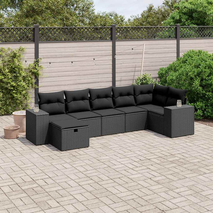 Set canapele de grădină cu perne, 7 piese, negru, poliratan - WALTI WALTI