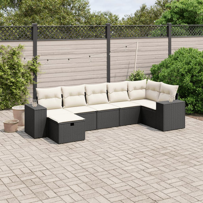 Set canapele de grădină cu perne, 7 piese, negru, poliratan - WALTI WALTI