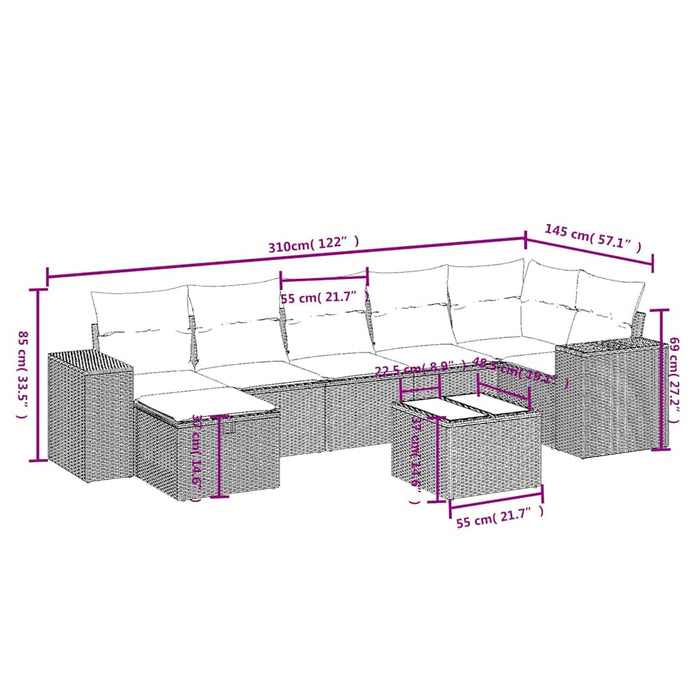 Set mobilier de grădină cu perne, 8 piese, negru, poliratan - WALTI WALTI