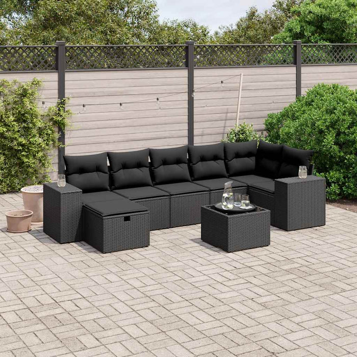 Set mobilier de grădină cu perne, 8 piese, negru, poliratan - WALTI WALTI
