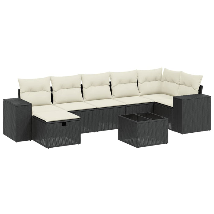 Set mobilier de grădină cu perne, 8 piese, negru, poliratan - WALTI WALTI