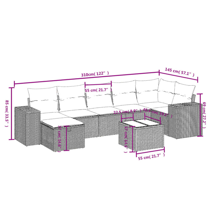 Set mobilier de grădină cu perne, 8 piese, negru, poliratan - WALTI WALTI