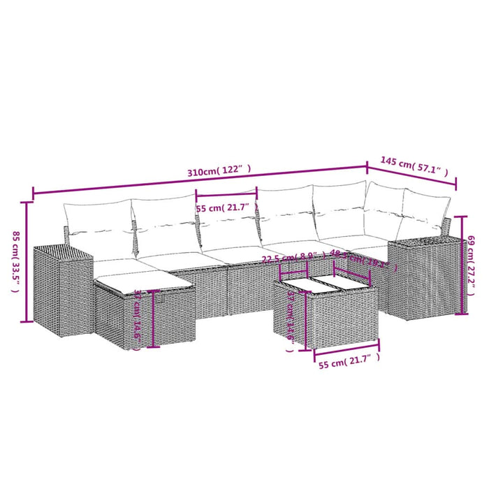 Set mobilier de grădină cu perne, 8 piese gri deschis poliratan - WALTI WALTI