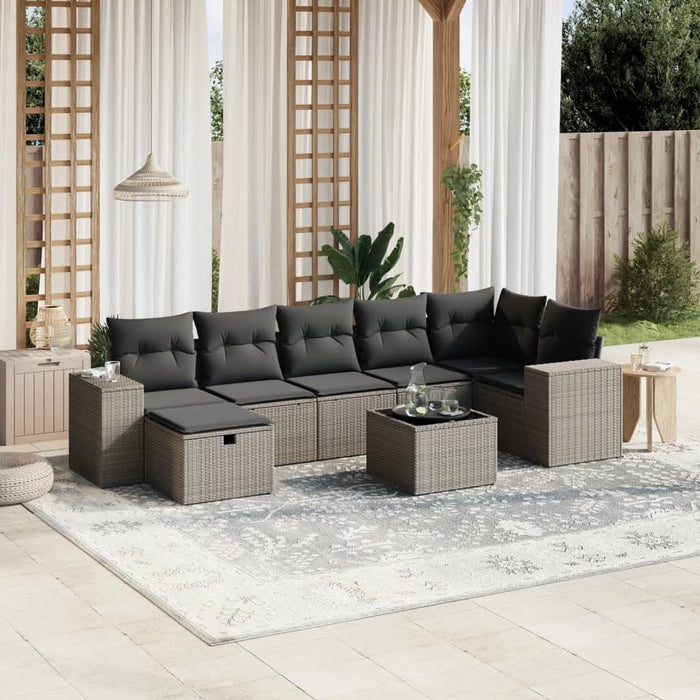 Set mobilier de grădină cu perne, 8 piese gri deschis poliratan - WALTI WALTI
