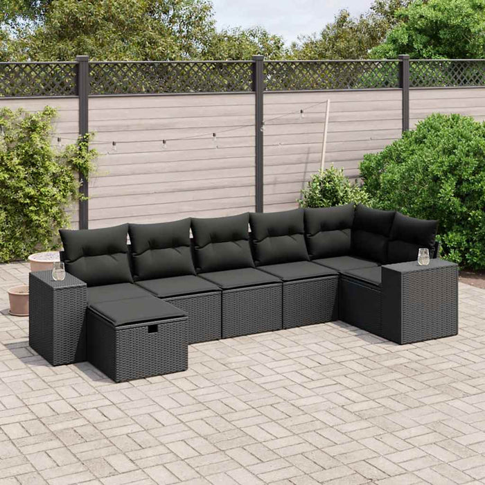 Set canapele de grădină cu perne, 7 piese, negru, poliratan - WALTI WALTI