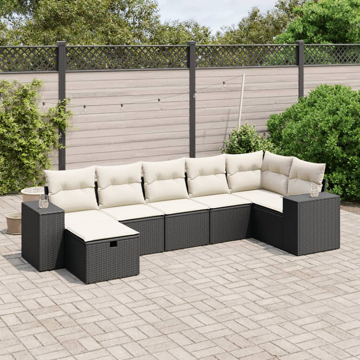Set canapele de grădină cu perne, 7 piese, negru, poliratan - WALTI WALTI