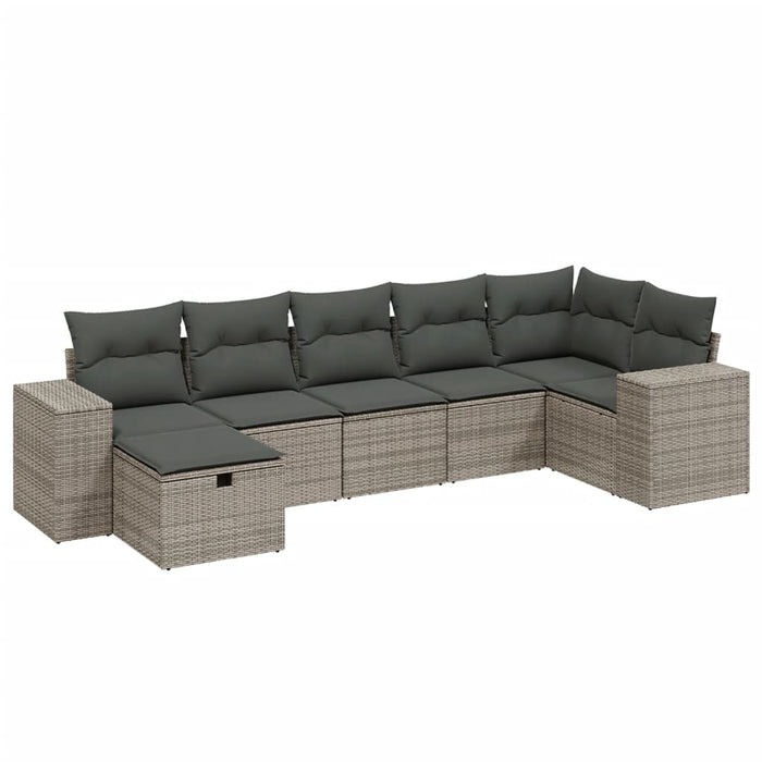 Set canapele de grădină, 7 piese, cu perne, gri, poliratan WALTI