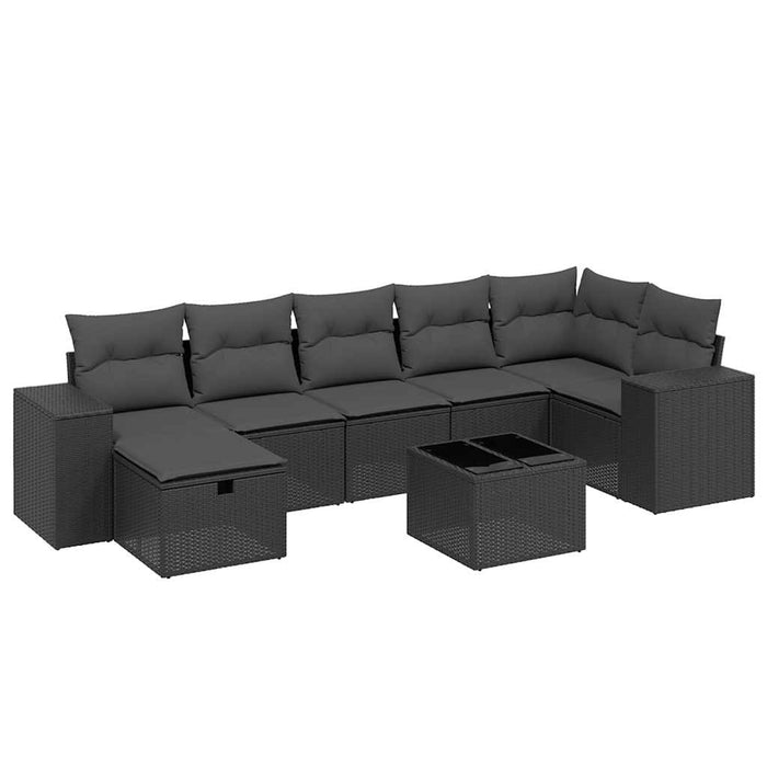 Set mobilier de grădină cu perne, 8 piese, negru, poliratan - WALTI WALTI
