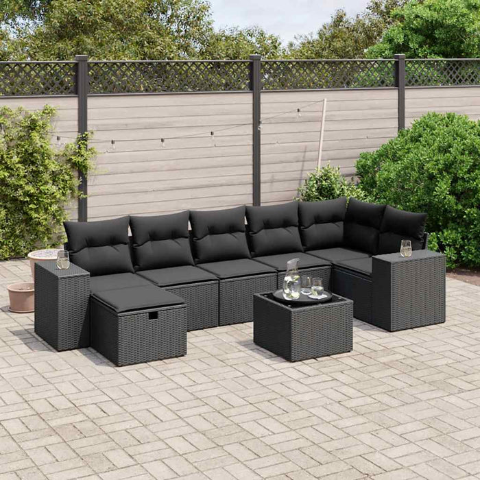 Set mobilier de grădină cu perne, 8 piese, negru, poliratan - WALTI WALTI