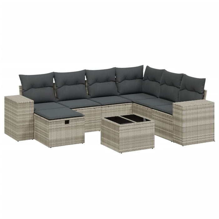 Set mobilier de grădină cu perne, 8 piese gri deschis poliratan - WALTI WALTI