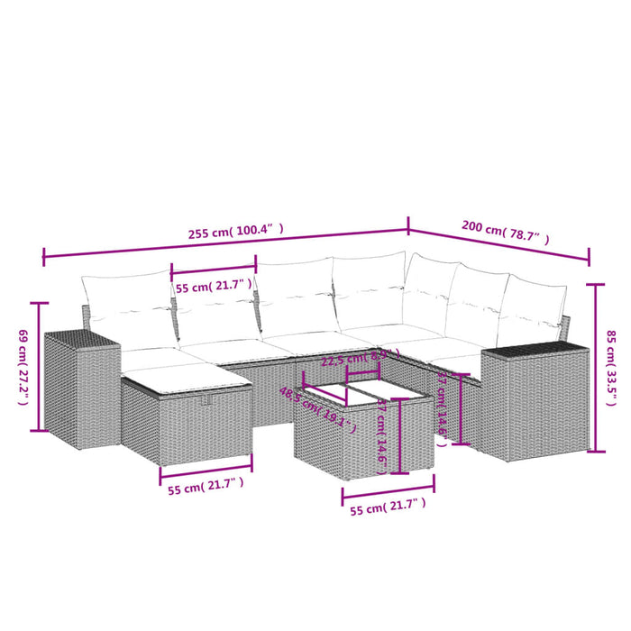 Set mobilier de grădină cu perne, 8 piese gri deschis poliratan - WALTI WALTI