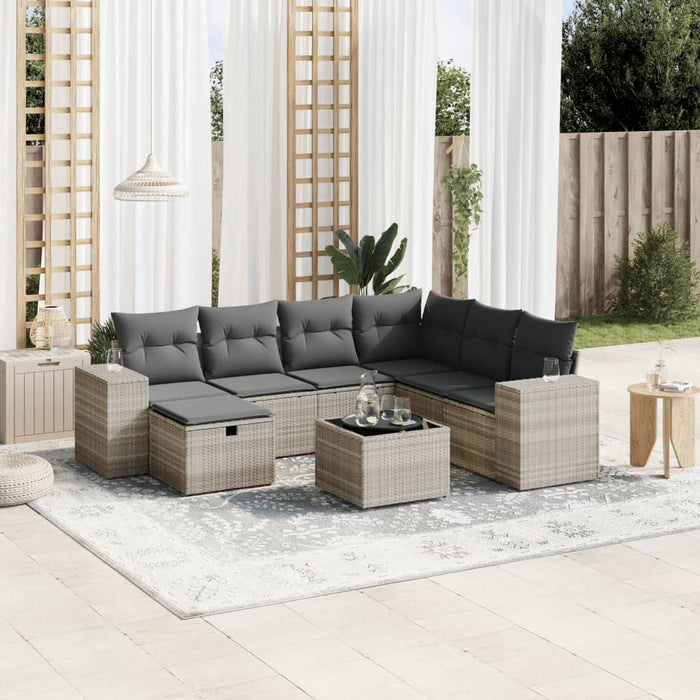 Set mobilier de grădină cu perne, 8 piese gri deschis poliratan - WALTI WALTI