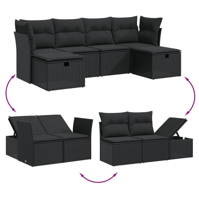 Set mobilier de grădină cu perne, 6 piese, negru, poliratan - WALTI WALTI